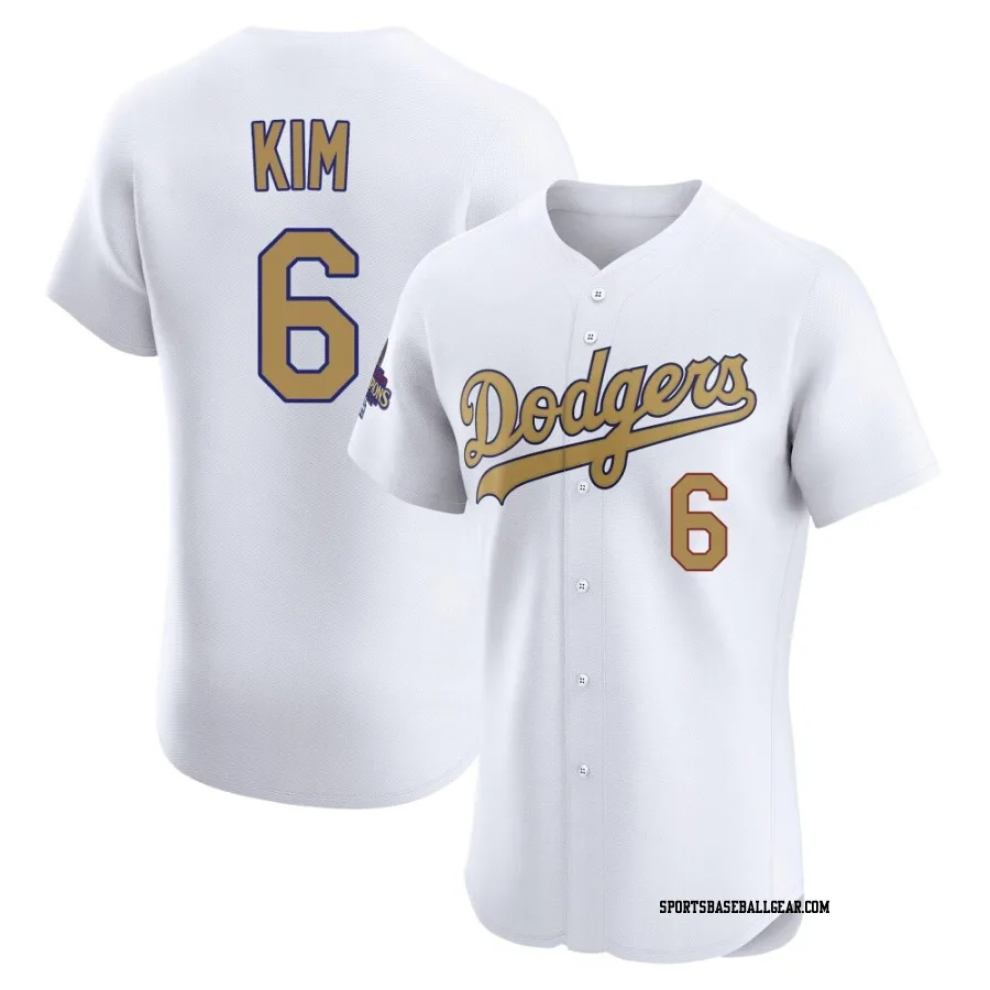 Hyeseong Kim Men's Los Angeles Dodgers Gold Elite White 2025 Collection Jersey