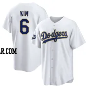 Hyeseong Kim Men's Los Angeles Dodgers White/Gold Replica 2021 Gold Program Player Jersey