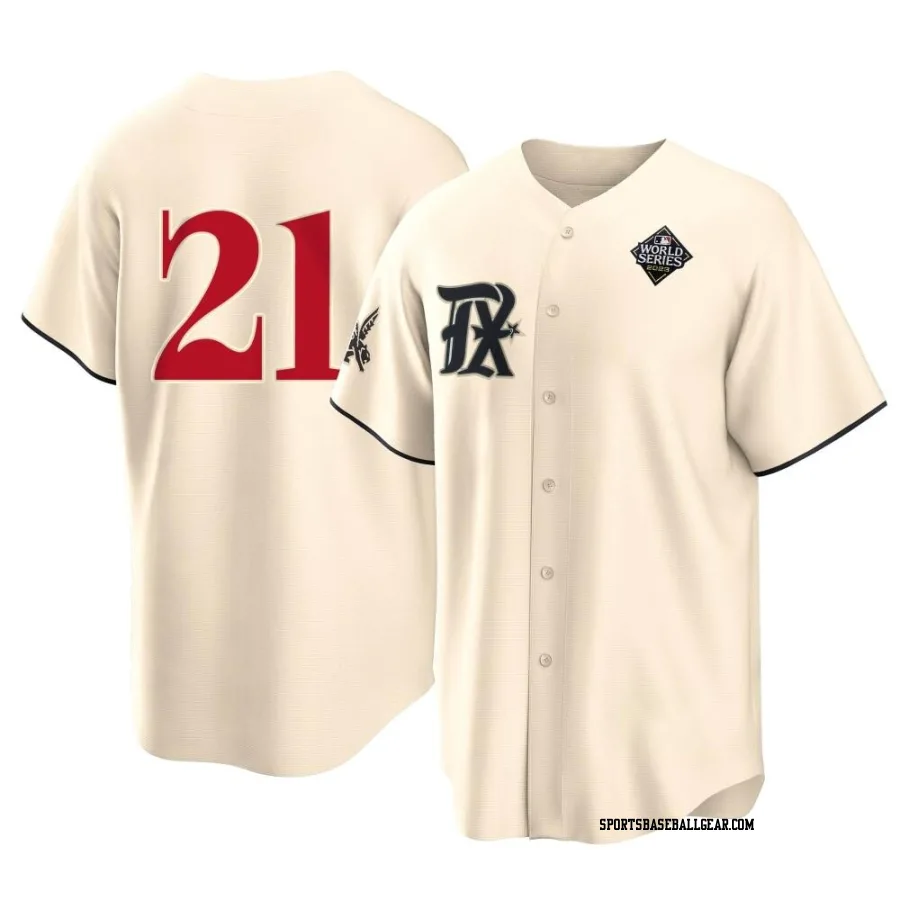 Ian Kennedy Youth Texas Rangers Cream Replica 2023 City Connect 2023 World Series Jersey