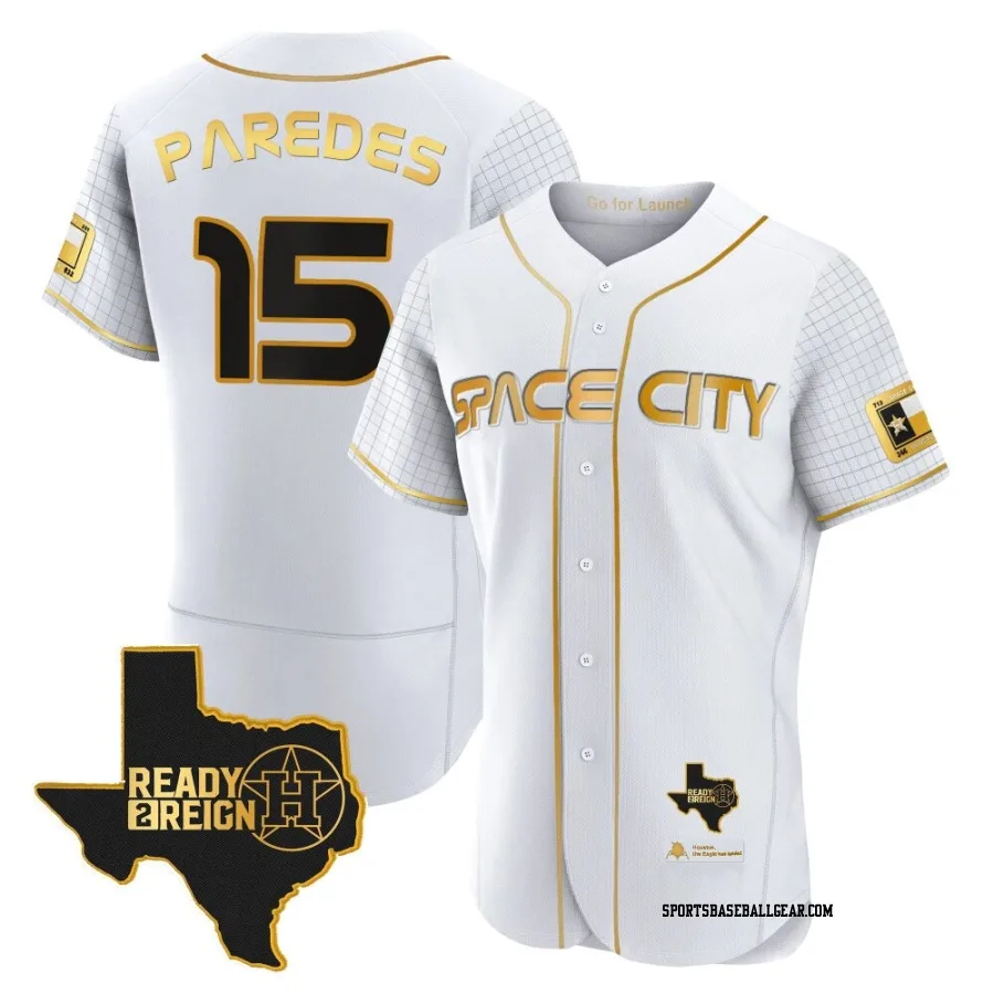 Isaac Paredes Men's Houston Astros White/Gold Authentic 2023 Space City Ready 2 Reign Flex Base Jersey