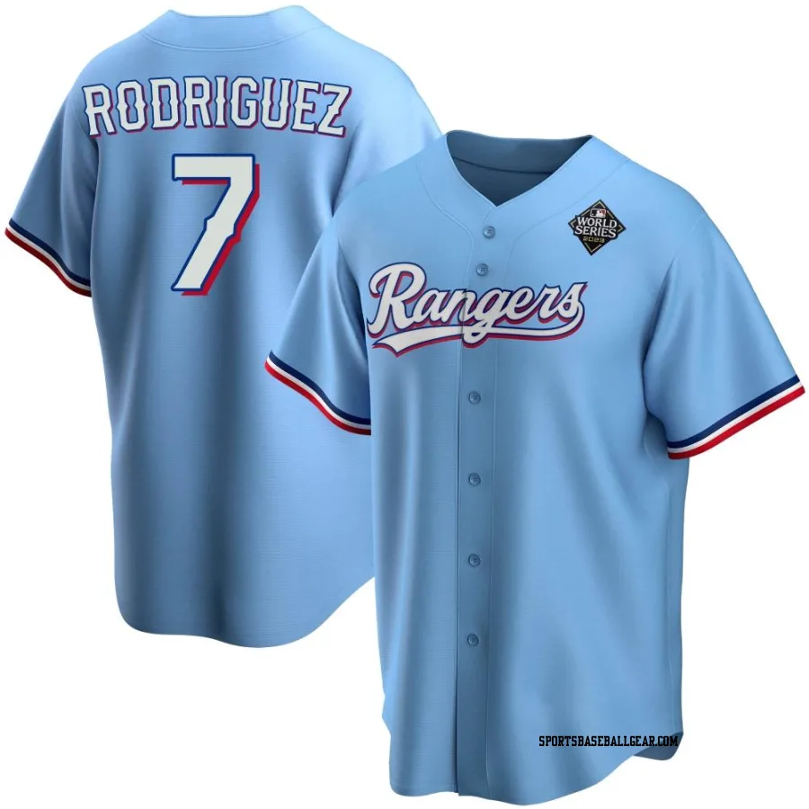 Ivan Rodriguez Men's Texas Rangers Light Blue Replica Alternate 2023 World Series Jersey
