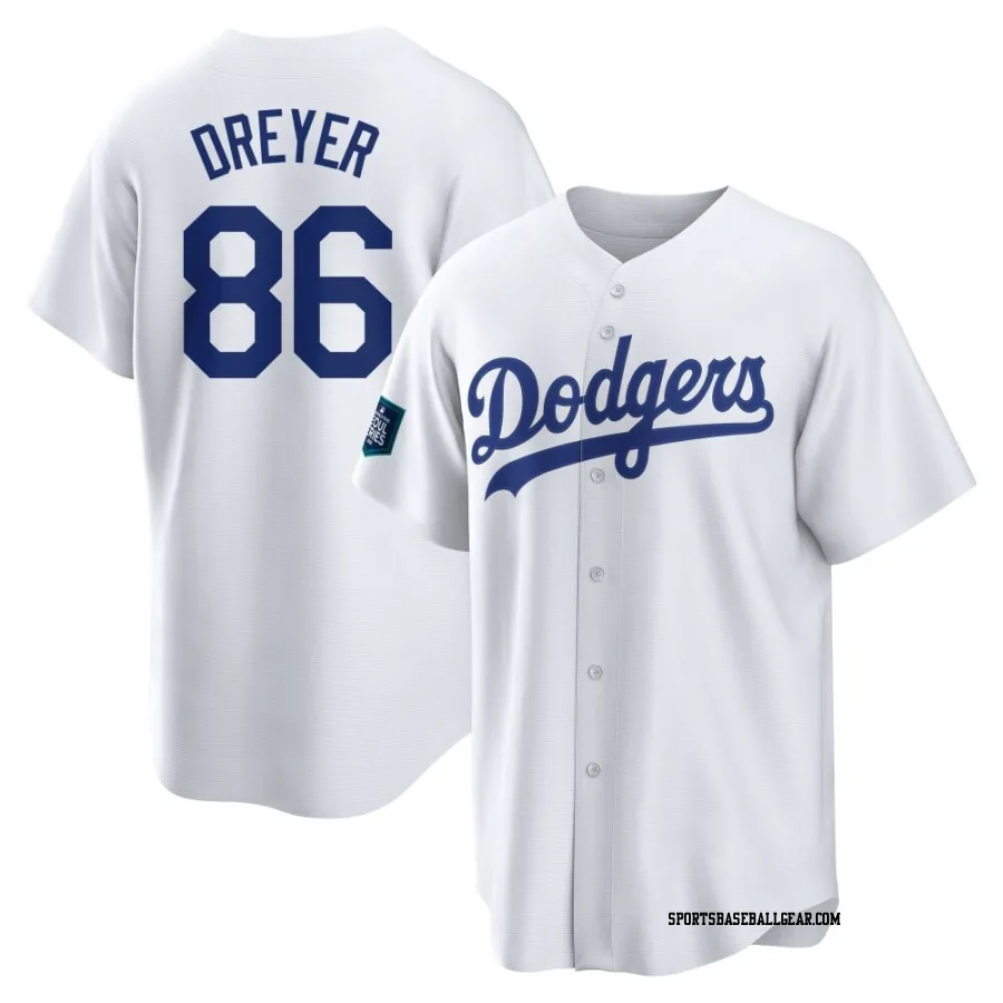 Jack Dreyer Men's Los Angeles Dodgers White Replica 2024 World Tour Seoul Series Home Jersey