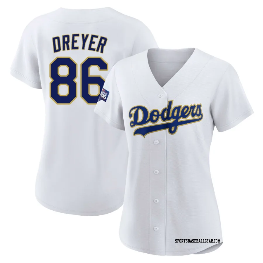 Jack Dreyer Women's Los Angeles Dodgers White/Gold Replica 2021 Gold Program Player Jersey