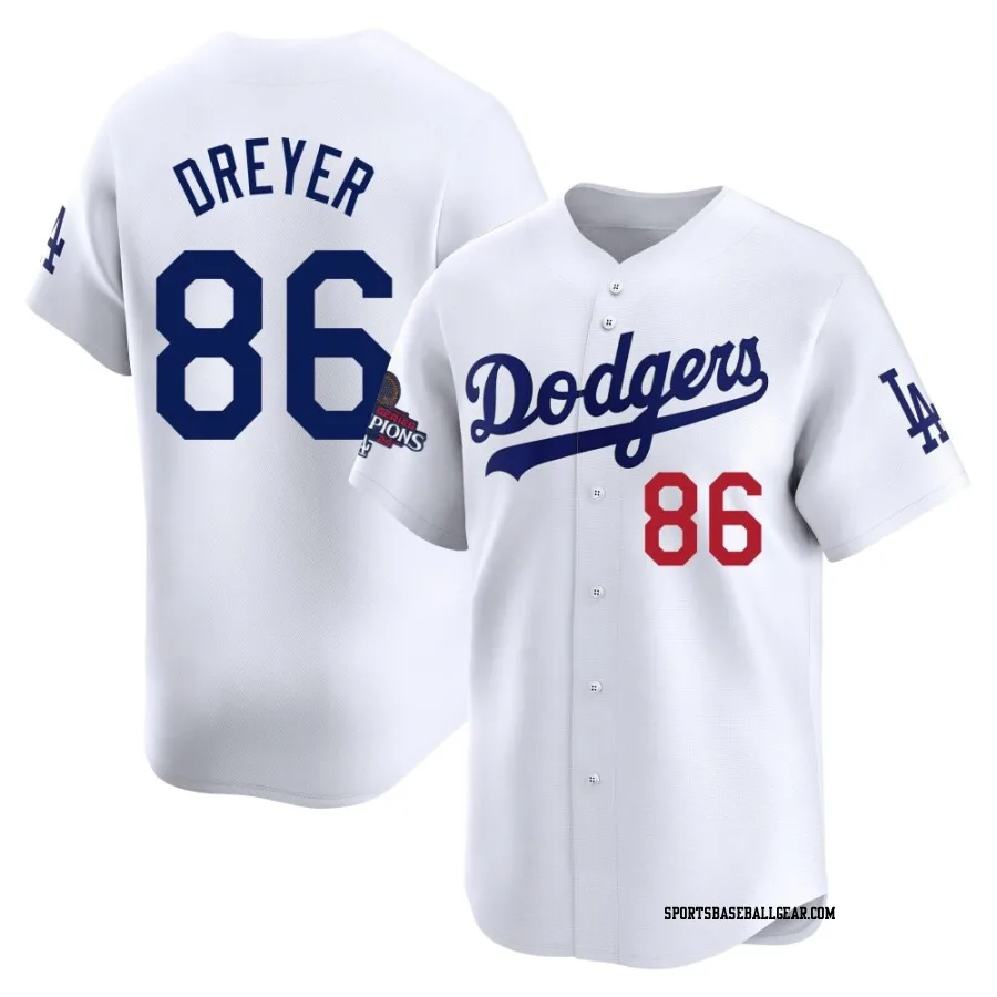 Jack Dreyer Youth Los Angeles Dodgers White Limited Home 2024 World Series Champions Jersey