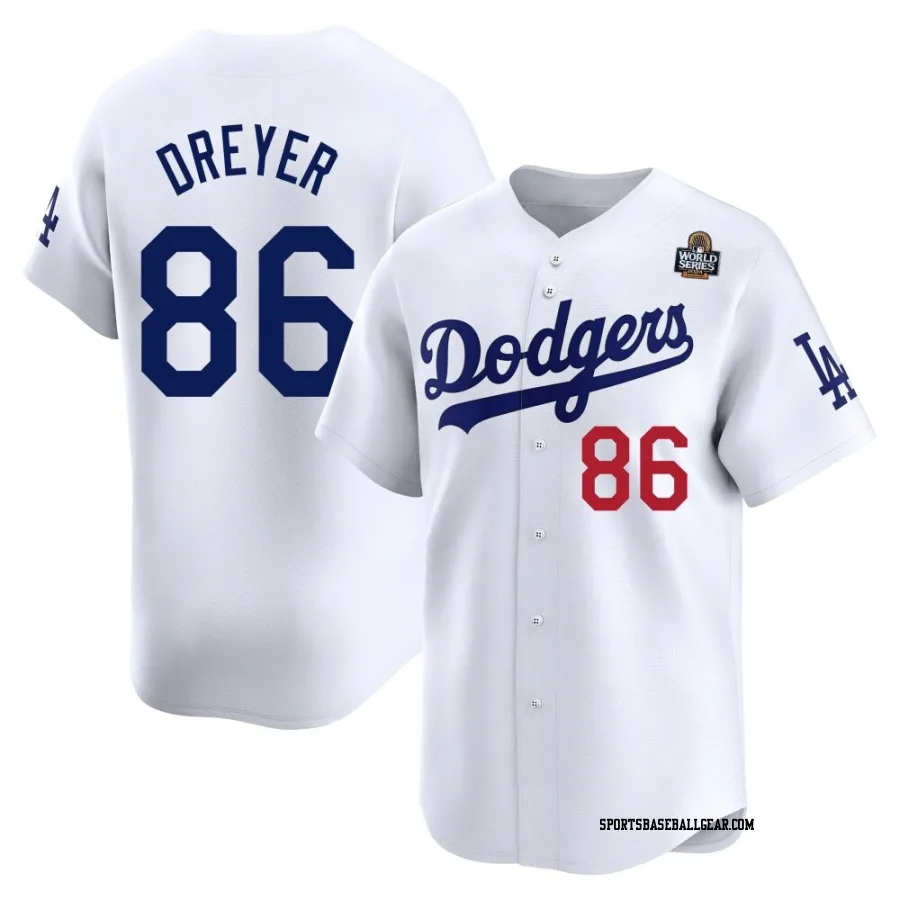 Jack Dreyer Youth Los Angeles Dodgers White Limited Home 2024 World Series Jersey