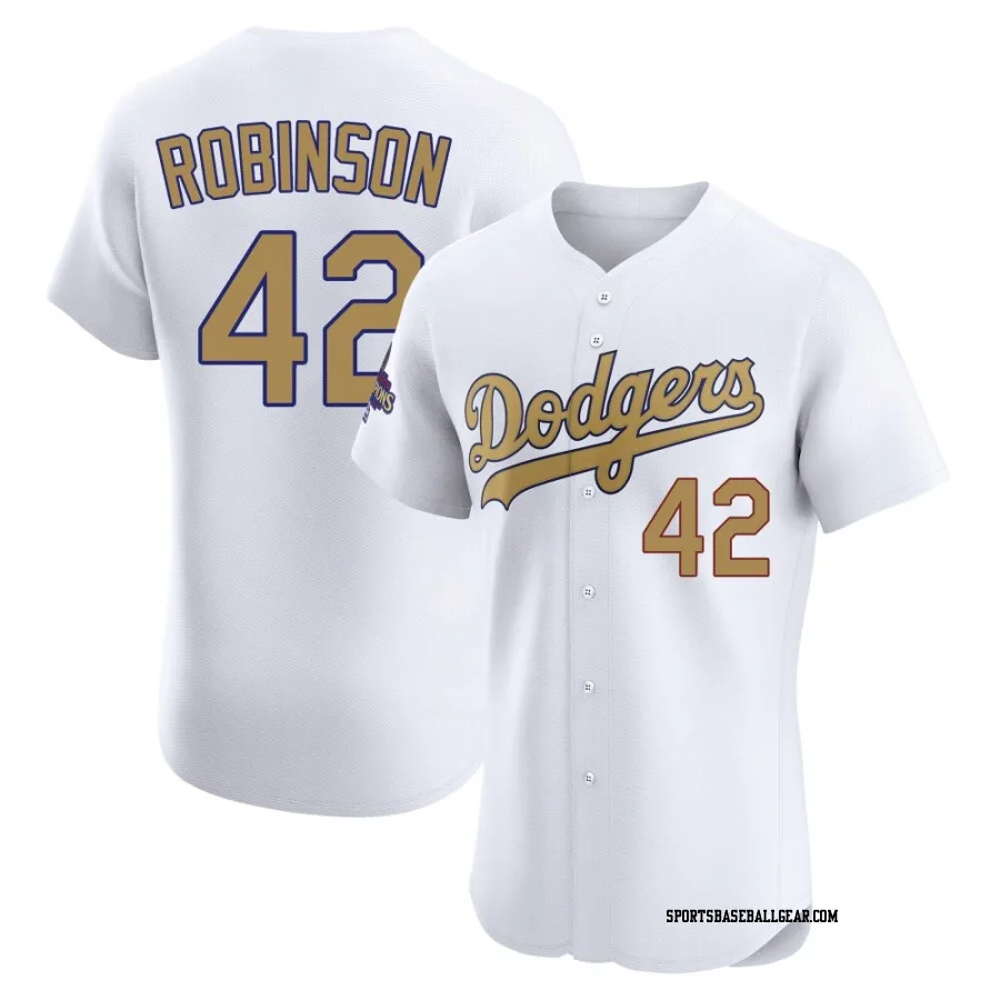 Jackie Robinson Men's Los Angeles Dodgers Gold Elite White 2025 Collection Jersey