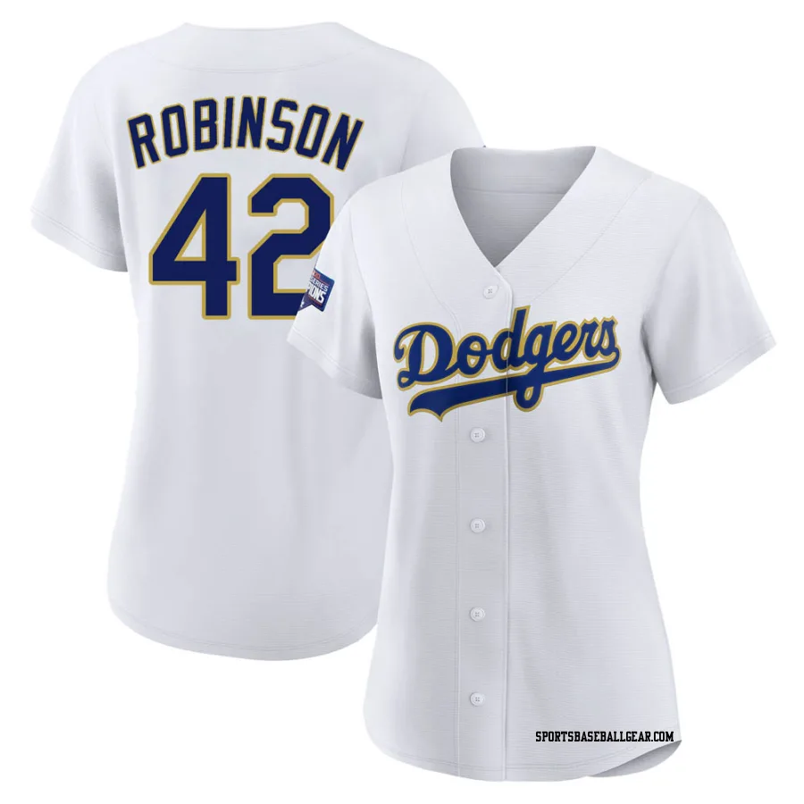 Jackie Robinson Women's Los Angeles Dodgers White/Gold Authentic 2021 Gold Program Player Jersey