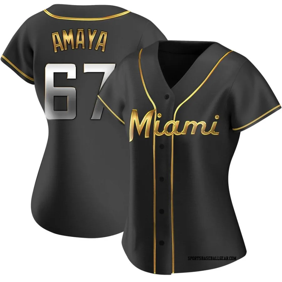 Jacob Amaya Women's Miami Marlins Black Golden Replica Alternate Jersey