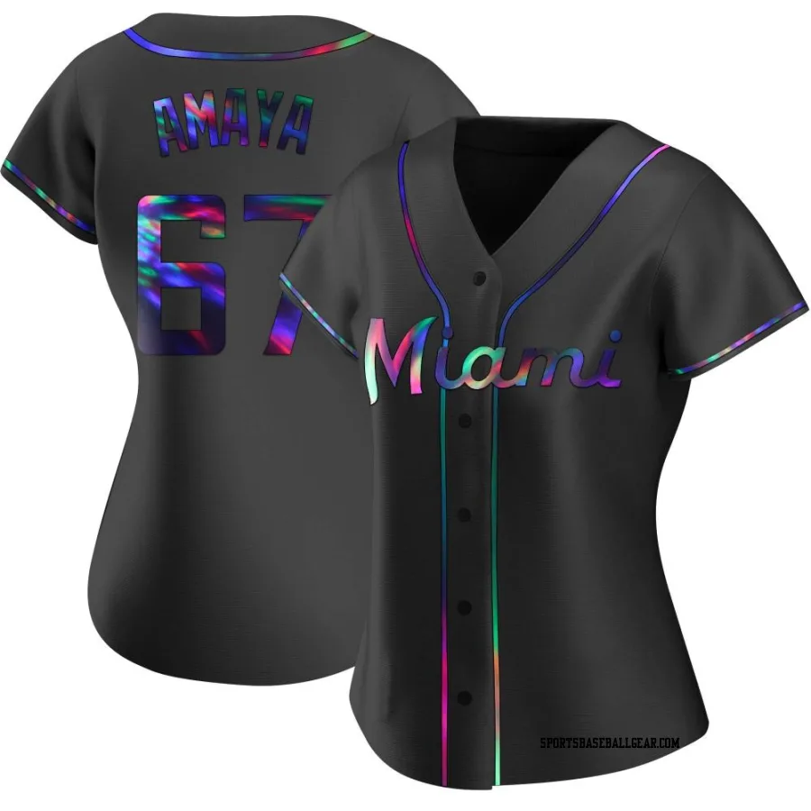 Jacob Amaya Women's Miami Marlins Black Holographic Replica Alternate Jersey