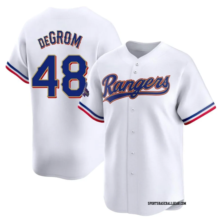 Jacob deGrom Youth Texas Rangers Gold Limited White 2024 Collection Jersey