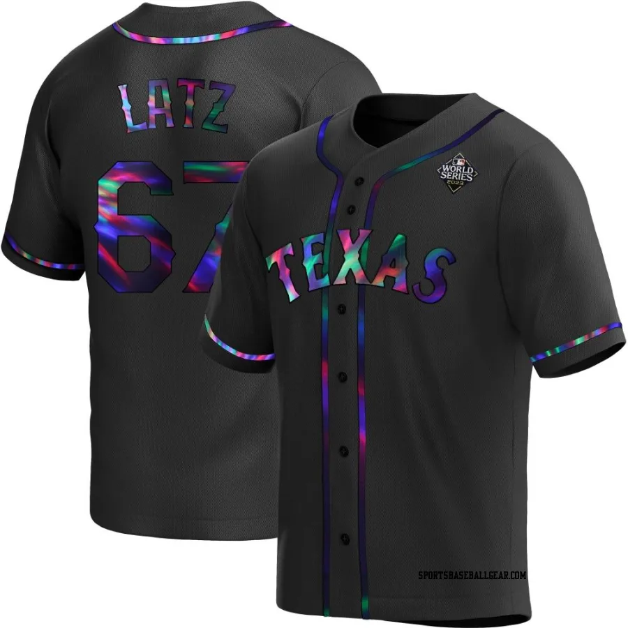 Jacob Latz Men's Texas Rangers Black Holographic Replica Alternate 2023 World Series Jersey