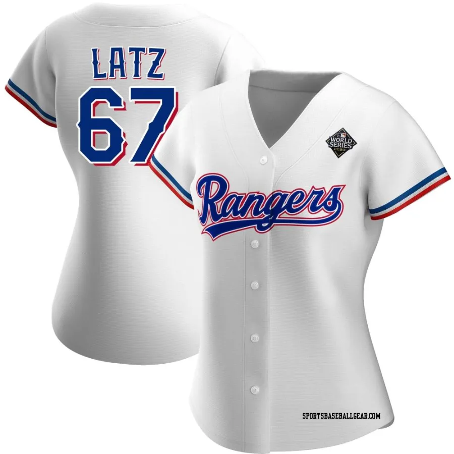 Jacob Latz Women's Texas Rangers White Replica Home 2023 World Series Jersey