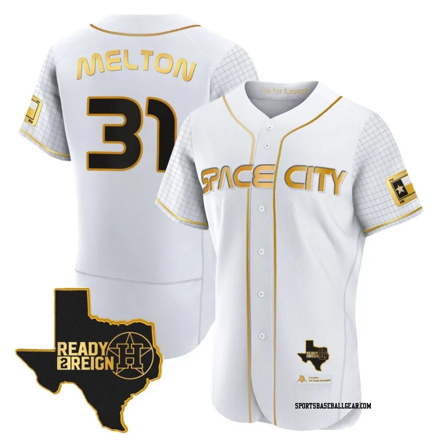 Jacob Melton Men's Houston Astros White/Gold Authentic 2023 Space City Ready 2 Reign Flex Base Jersey