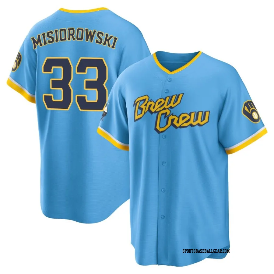 Jacob Misiorowski Men's Milwaukee Brewers Blue Replica Powder 2022 City Connect Jersey