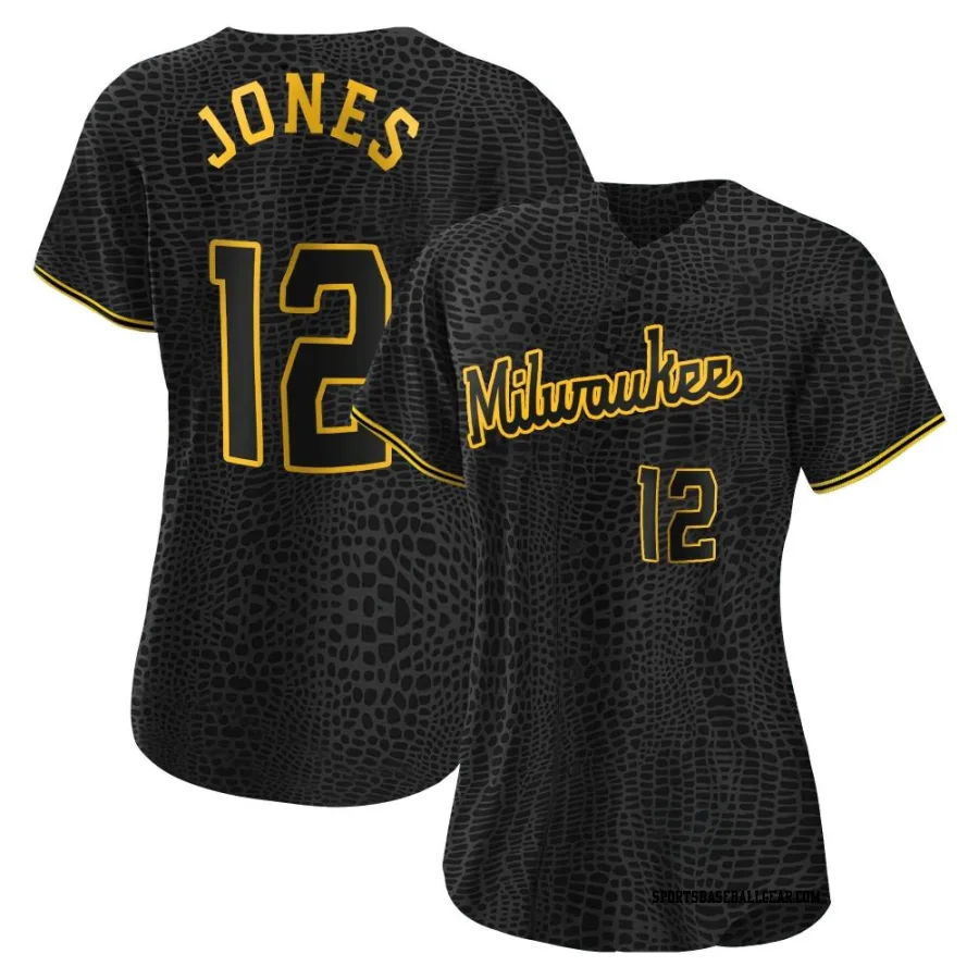 Jahmai Jones Women's Milwaukee Brewers Black Authentic Snake Skin City Jersey