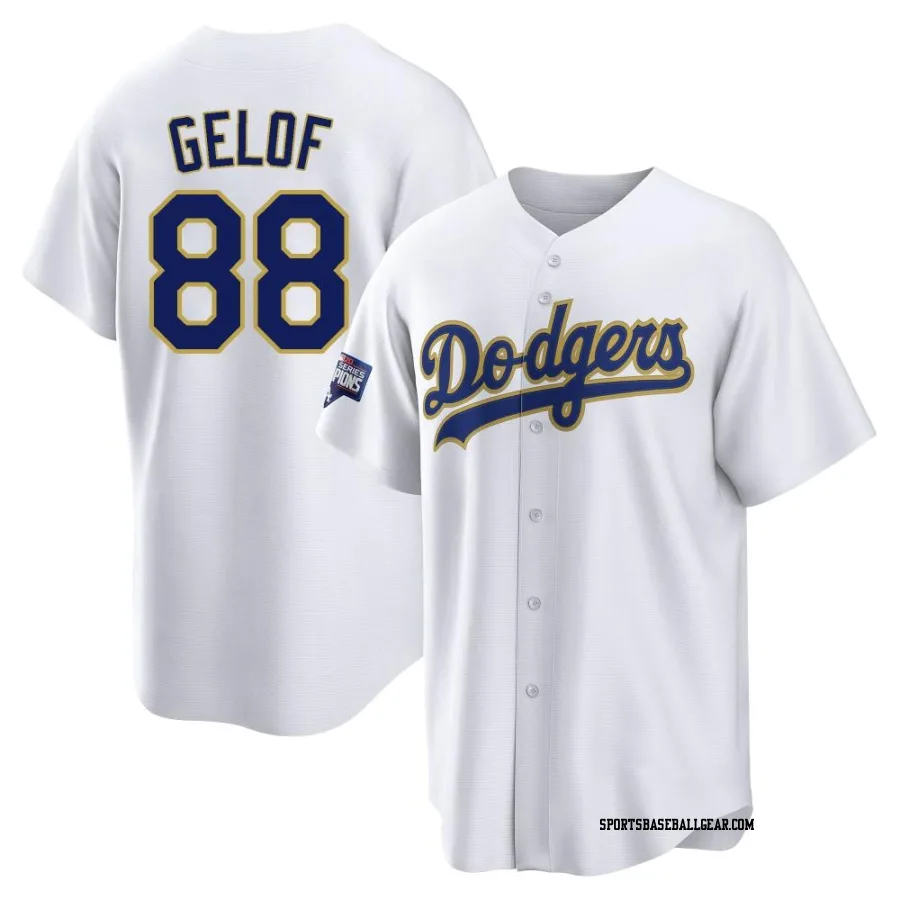 Jake Gelof Men's Los Angeles Dodgers White/Gold Replica 2021 Gold Program Player Jersey