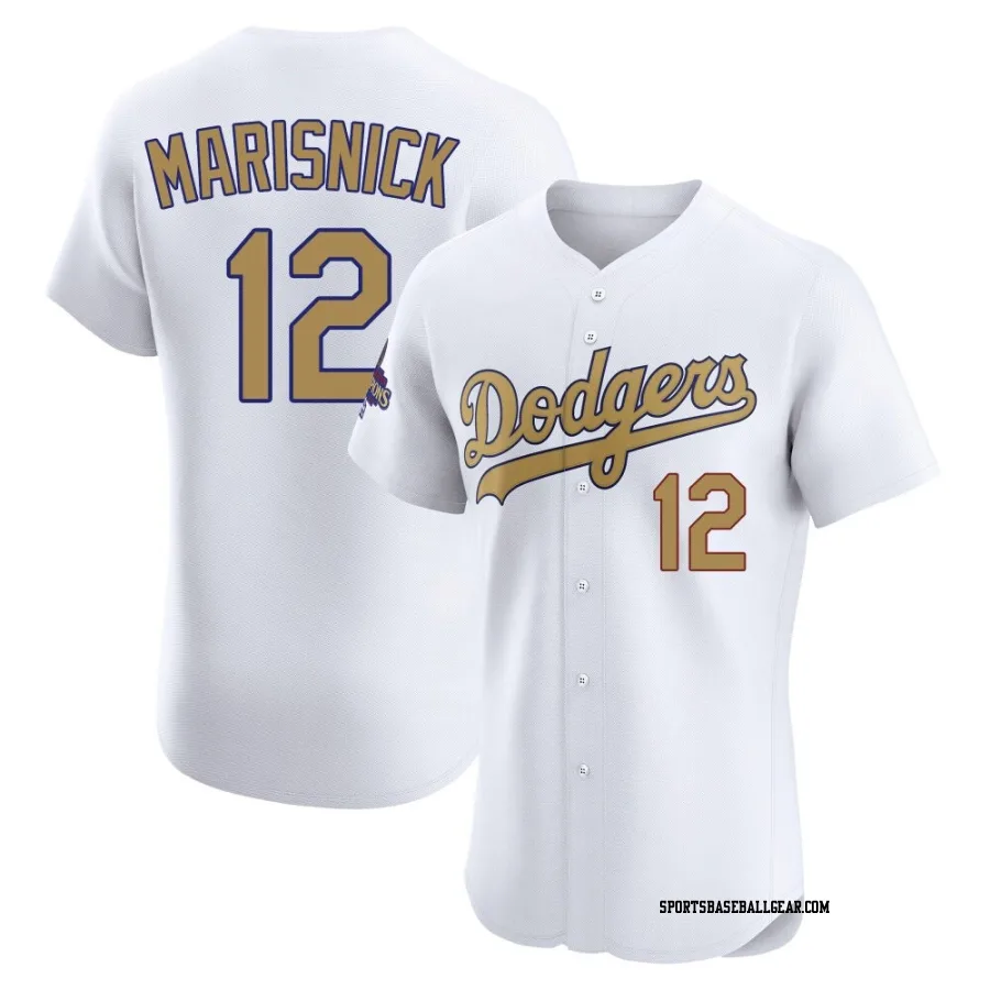 Jake Marisnick Men's Los Angeles Dodgers Gold Elite White 2025 Collection Jersey
