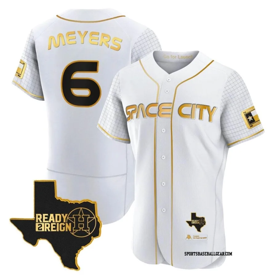 Jake Meyers Men's Houston Astros White/Gold Authentic 2023 Space City Ready 2 Reign Flex Base Jersey