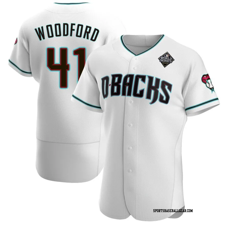 Jake Woodford Men's Arizona Diamondbacks White Authentic Teal Alternate 2023 World Series Jersey