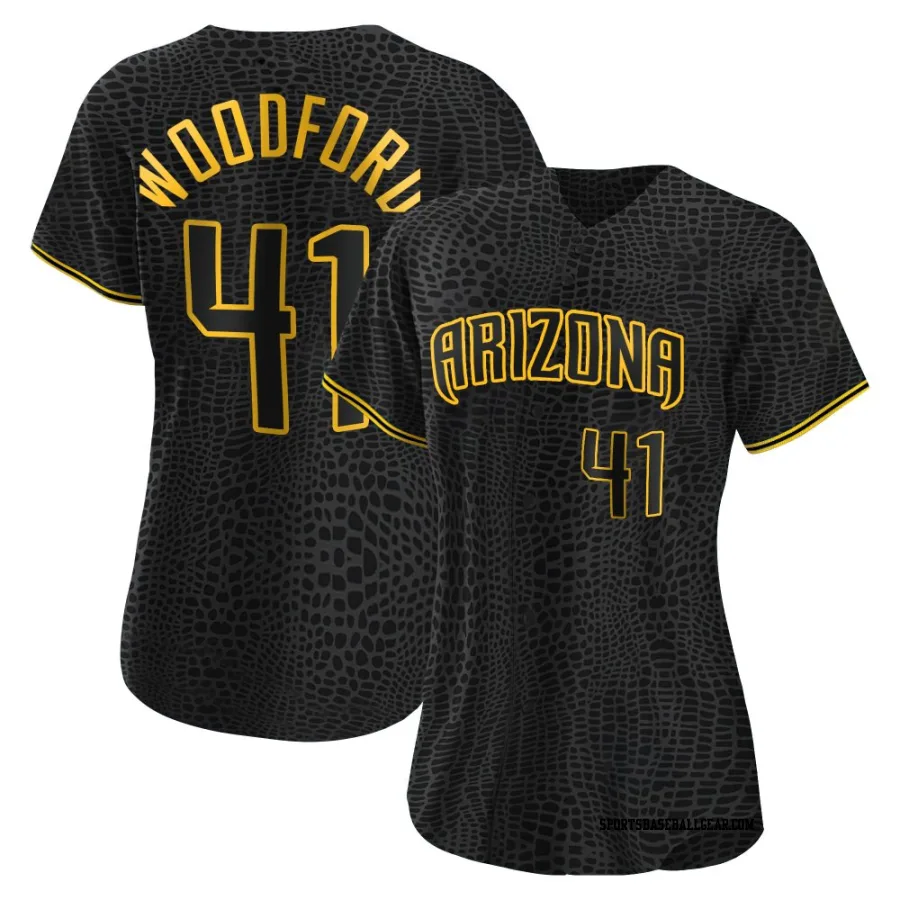 Jake Woodford Women's Arizona Diamondbacks Black Replica Snake Skin City Jersey