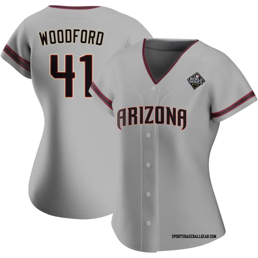 Jake Woodford Women's Arizona Diamondbacks Gray Replica Road 2023 World Series Jersey