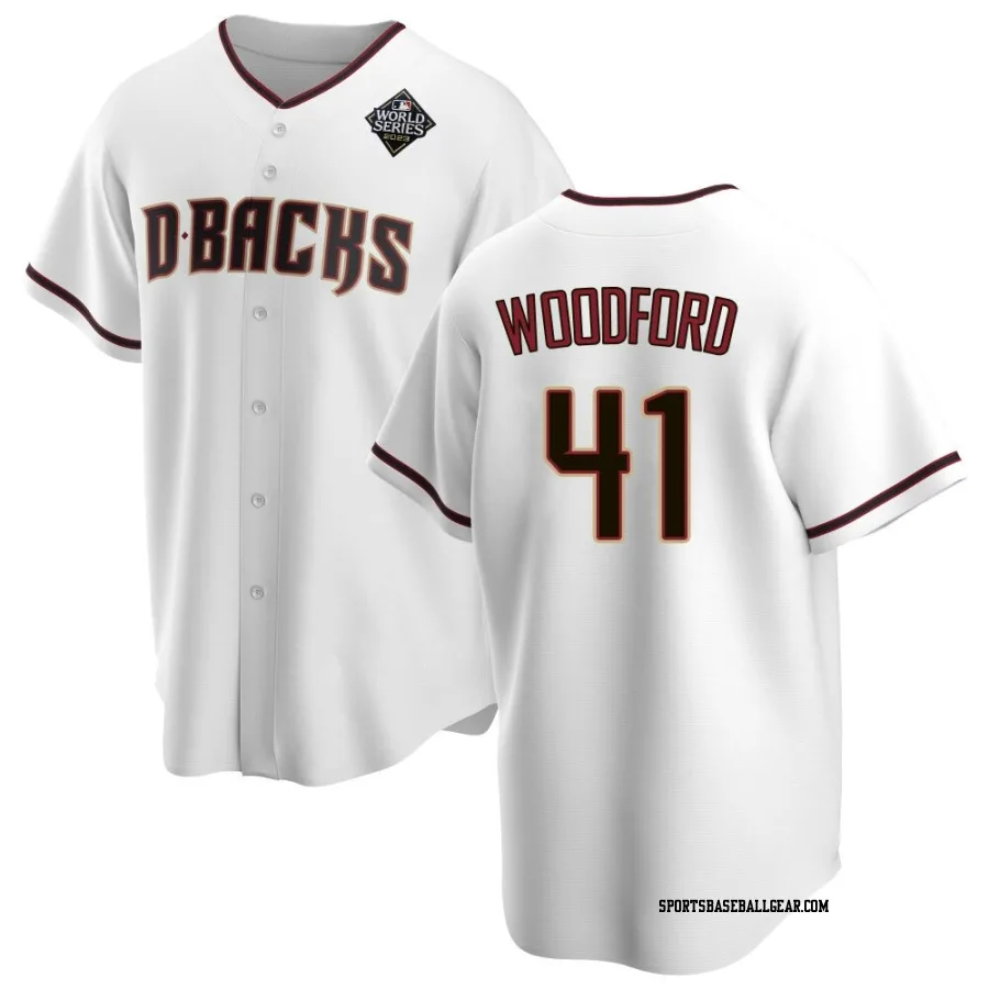 Jake Woodford Youth Arizona Diamondbacks White Replica Home 2023 World Series Jersey