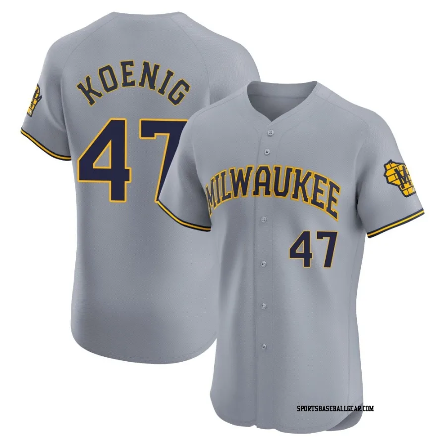 Jared Koenig Men's Milwaukee Brewers Gray Elite Road Jersey