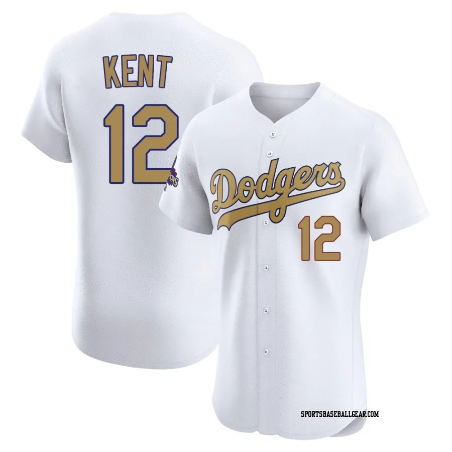 Jeff Kent Men's Los Angeles Dodgers Gold Elite White 2025 Collection Jersey