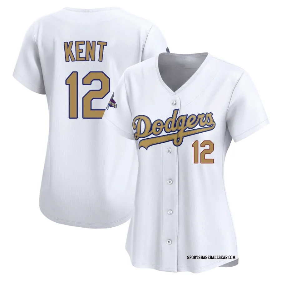 Jeff Kent Women's Los Angeles Dodgers Gold Limited White 2025 Collection Jersey