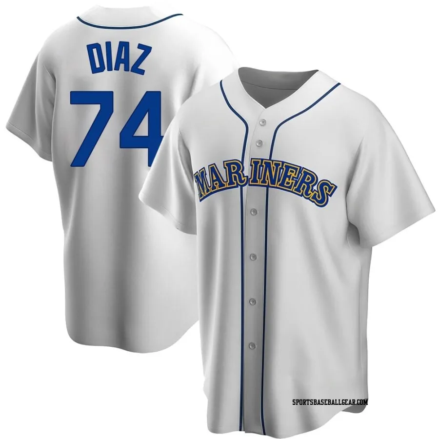 Jhonathan Diaz Men's Seattle Mariners White Replica Home Cooperstown Collection Jersey