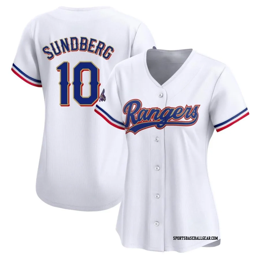 Jim Sundberg Women's Texas Rangers Gold Limited White 2024 Collection Jersey