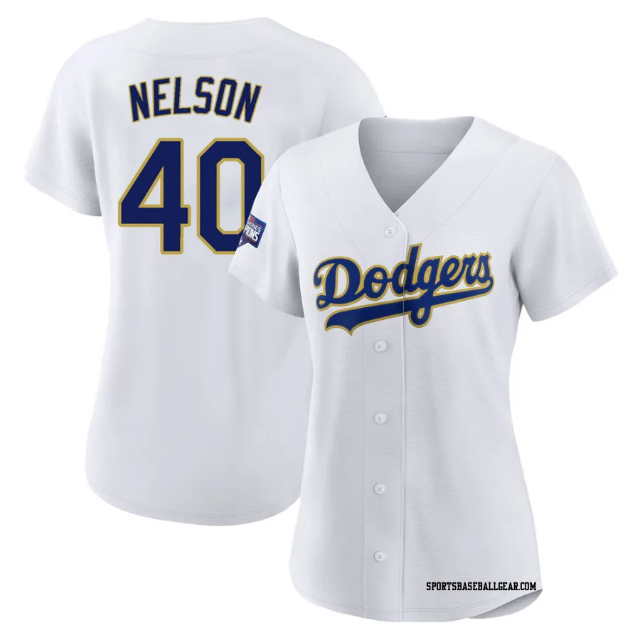 Jimmy Nelson Women's Los Angeles Dodgers White/Gold Authentic 2021 Gold Program Player Jersey