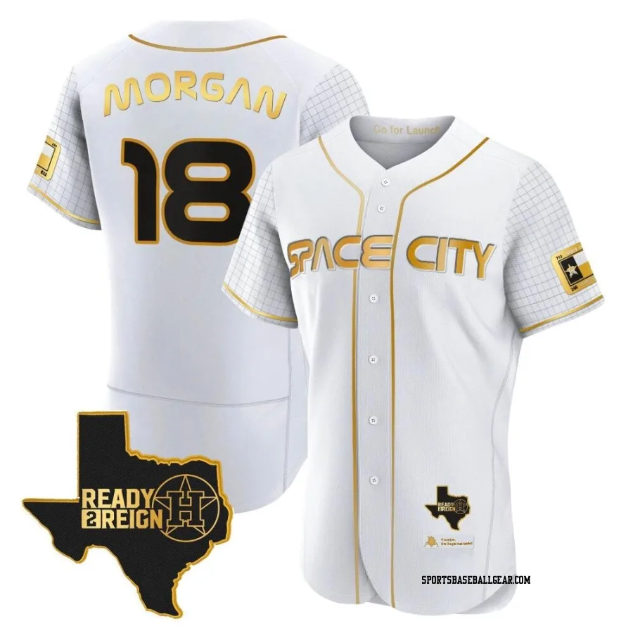 Joe Morgan Men's Houston Astros White/Gold Authentic 2023 Space City Ready 2 Reign Flex Base Jersey