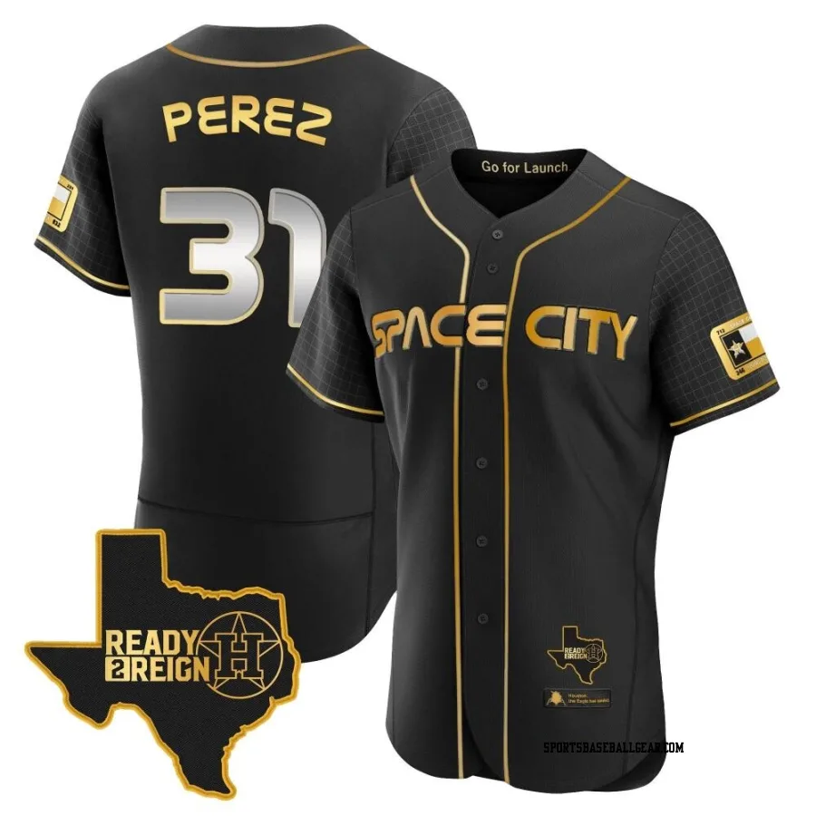 Joe Perez Men's Houston Astros Black/Gold Authentic 2023 Space City Ready 2 Reign Flex Base Jersey