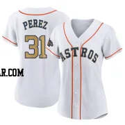Joe Perez Women's Houston Astros Gold Replica White 2023 Collection Jersey