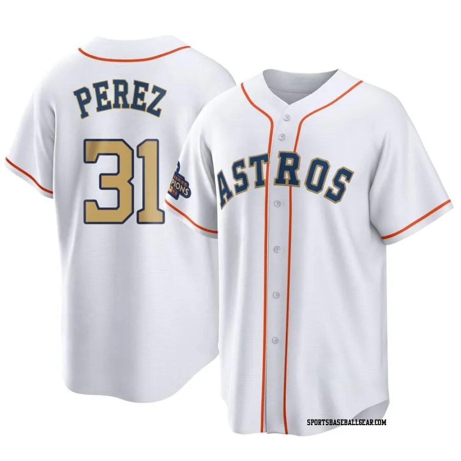 Joe Perez Youth Houston Astros Gold Replica White 2023 Collection Jersey