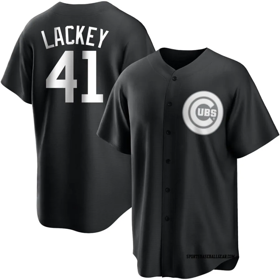 John Lackey Men's Chicago Cubs Black/White Replica Jersey