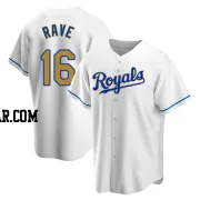 John Rave Men's Kansas City Royals Gold Replica White Home Jersey