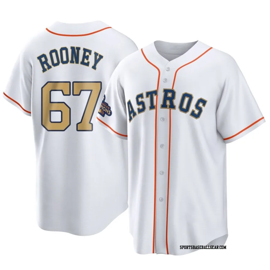 John Rooney Youth Houston Astros Gold Replica White 2023 Collection Jersey