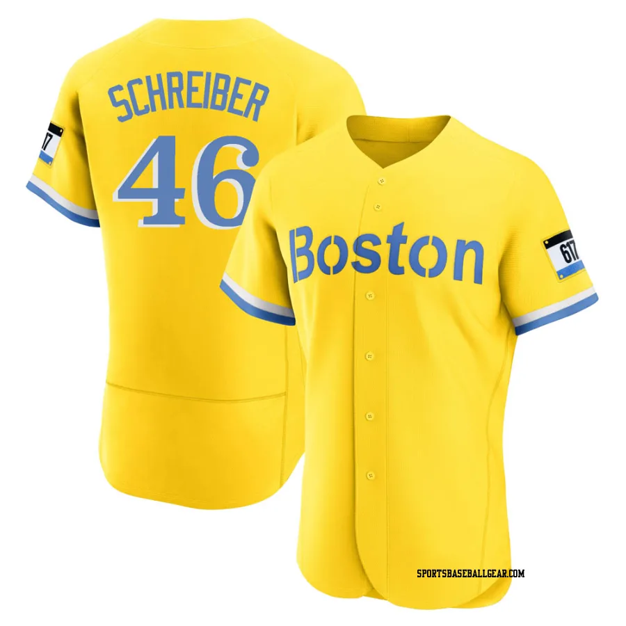 John Schreiber Men's Boston Red Sox Gold/Light Authentic Blue 2021 City Connect Jersey
