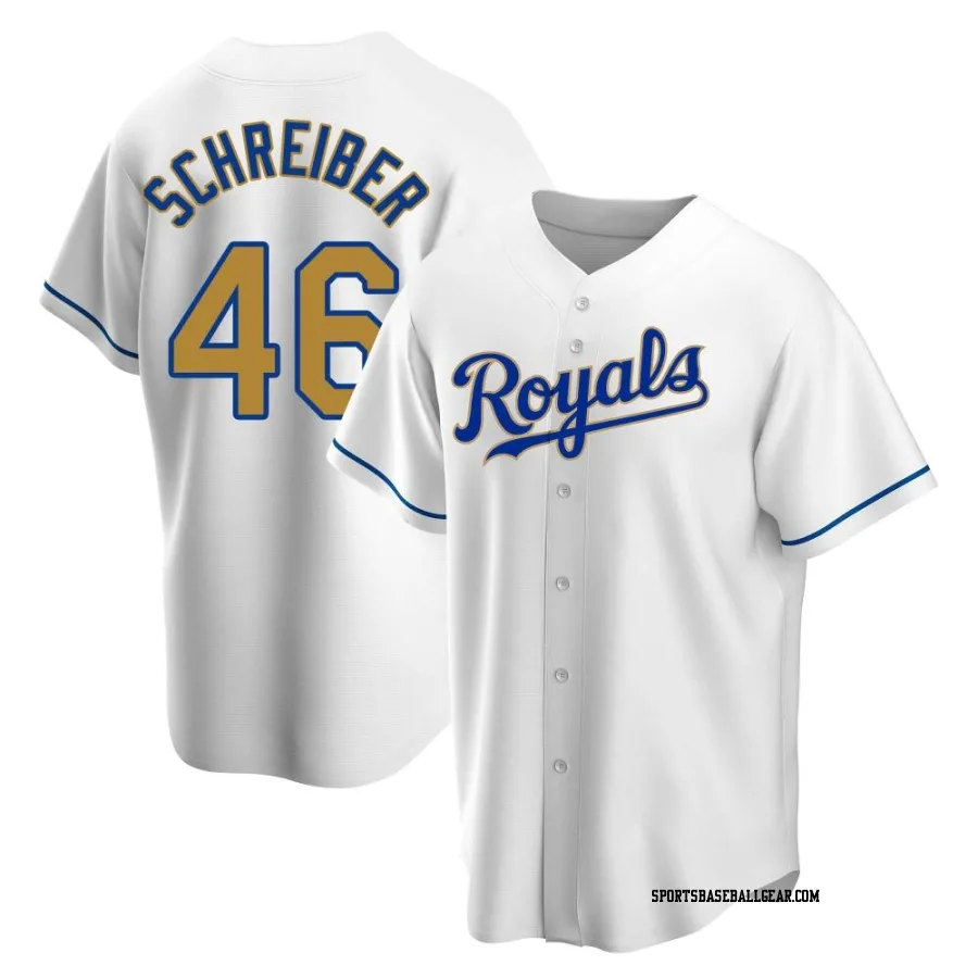 John Schreiber Youth Kansas City Royals Gold Replica White Home Jersey