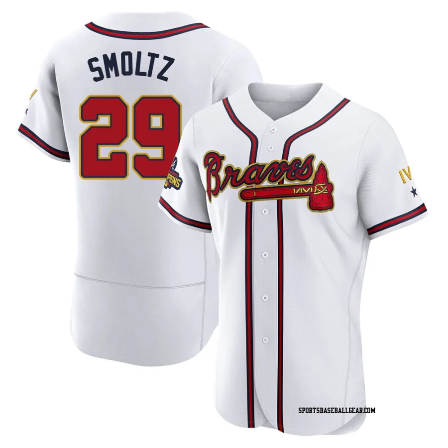 John Smoltz Men's Atlanta Braves Gold Authentic White 2022 Program Jersey