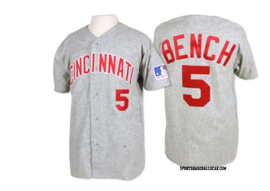 Johnny Bench Men's Cincinnati Reds Grey Replica 1969 Throwback Jersey