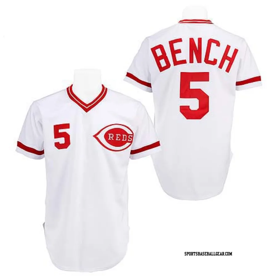 Johnny Bench Men's Cincinnati Reds White Replica Throwback Jersey