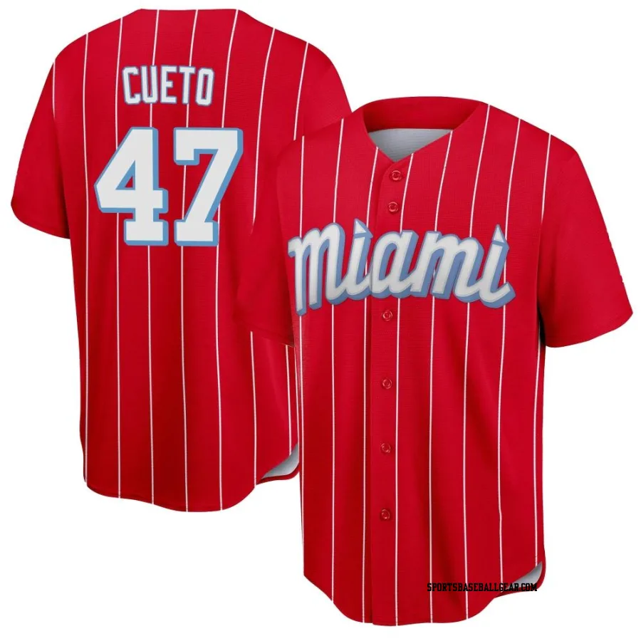 Johnny Cueto Men's Miami Marlins Red Replica 2021 City Connect Jersey