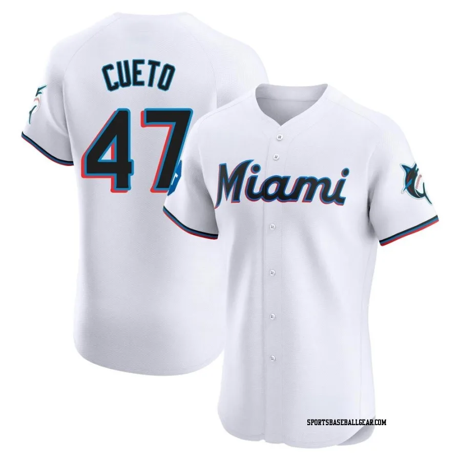 Johnny Cueto Men's Miami Marlins White Elite Home Patch Jersey