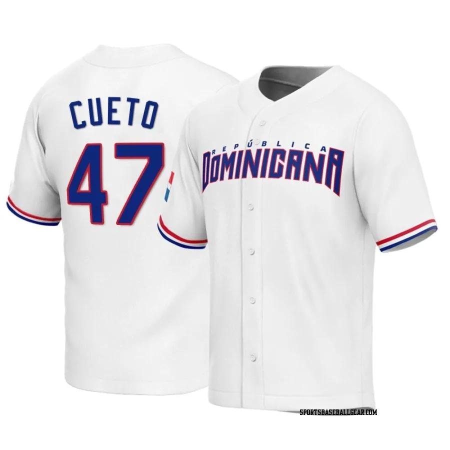 Johnny Cueto Youth Dominican Republic Baseball White Replica 2023 World Baseball Classic Jersey