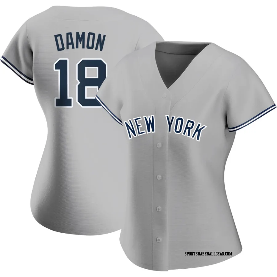 Johnny Damon Women's New York Yankees Gray Authentic Road Name Jersey
