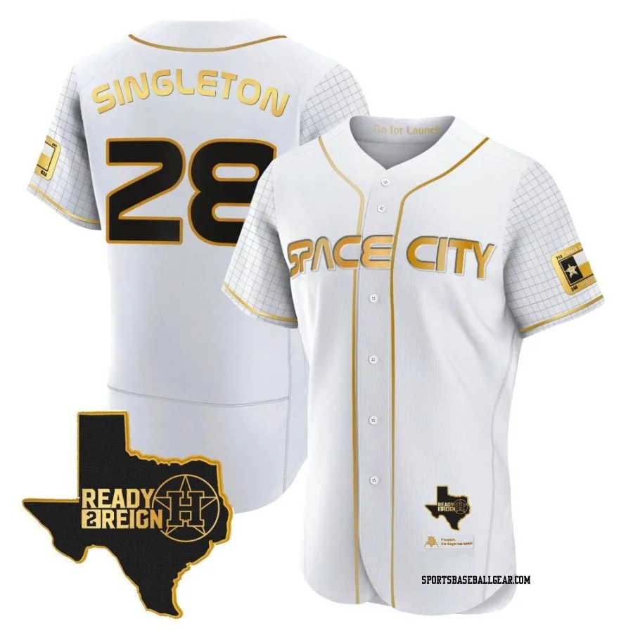 Jon Singleton Men's Houston Astros White/Gold Authentic 2023 Space City Ready 2 Reign Flex Base Jersey