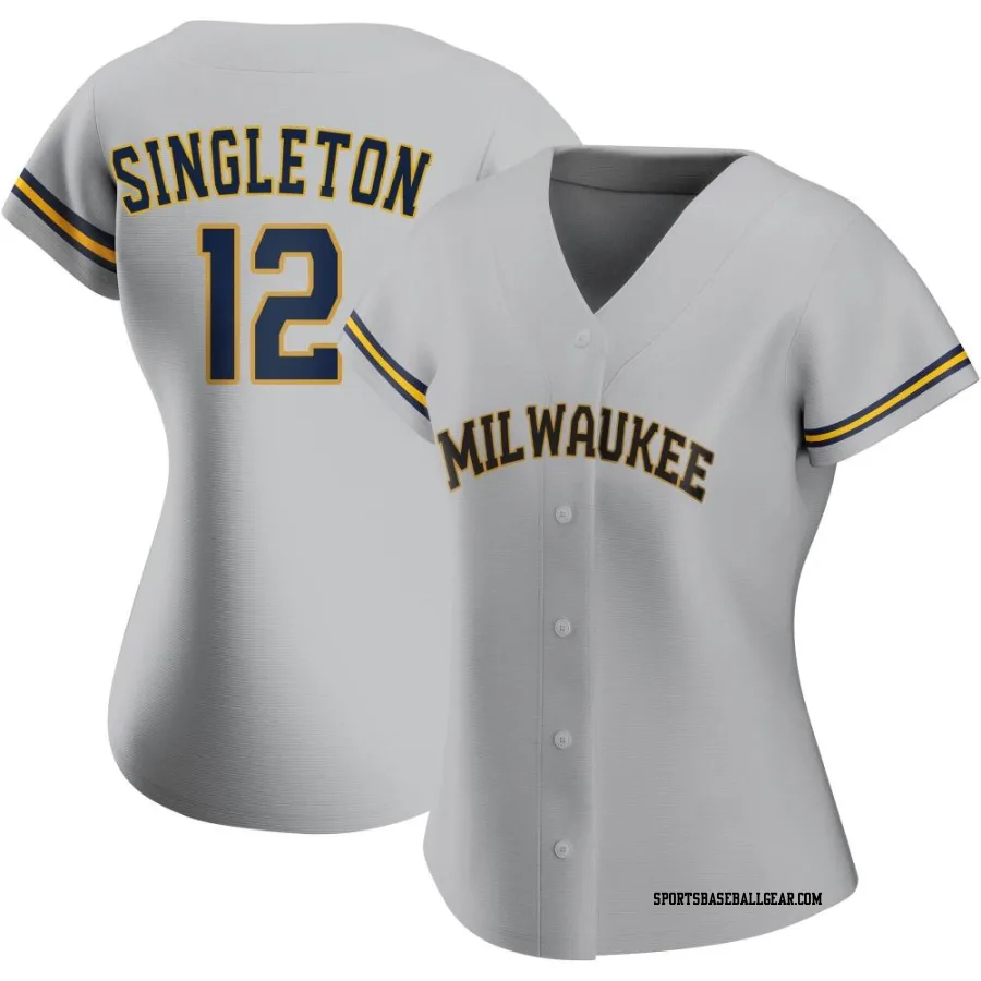 Jon Singleton Women's Milwaukee Brewers Gray Authentic Road Jersey